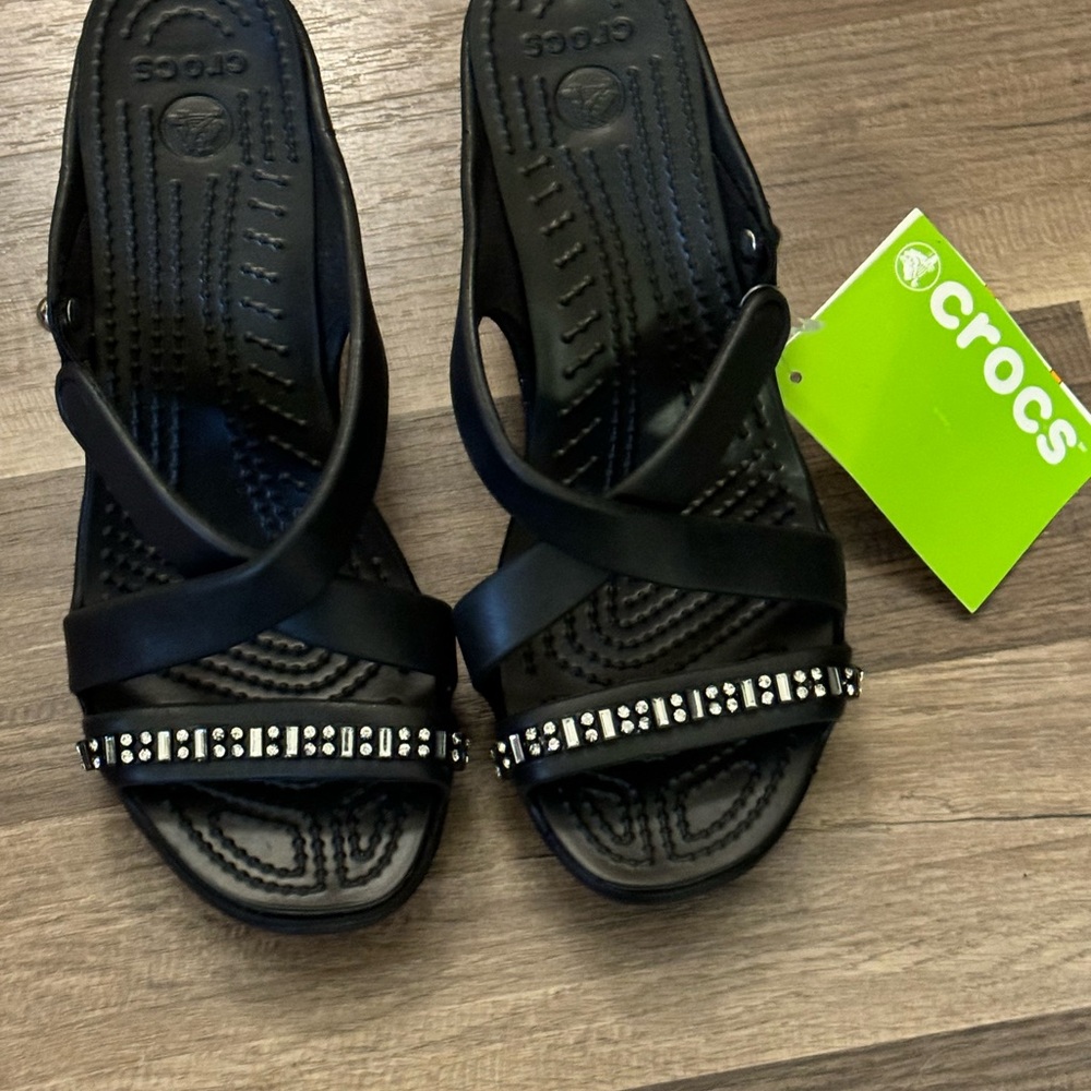 CROCS Black Sandals with Rhinestone Embellishments